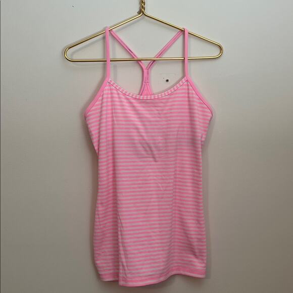 Lululemon Power Y Tank *Luon Light Classic Stripe in White and Pink Shell - Picture 3 of 9